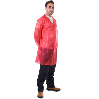 Non Woven Visitor Coats With Popper Fastening RED - 50 Pieces