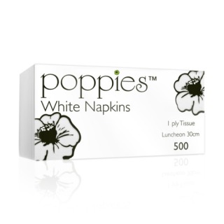 Poppies Napkin 1Ply 30cm Value White (10x500)